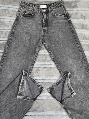 Zara Z1975 High Waist Wide Leg Long Length Jeans Gray Denim 28 Waist